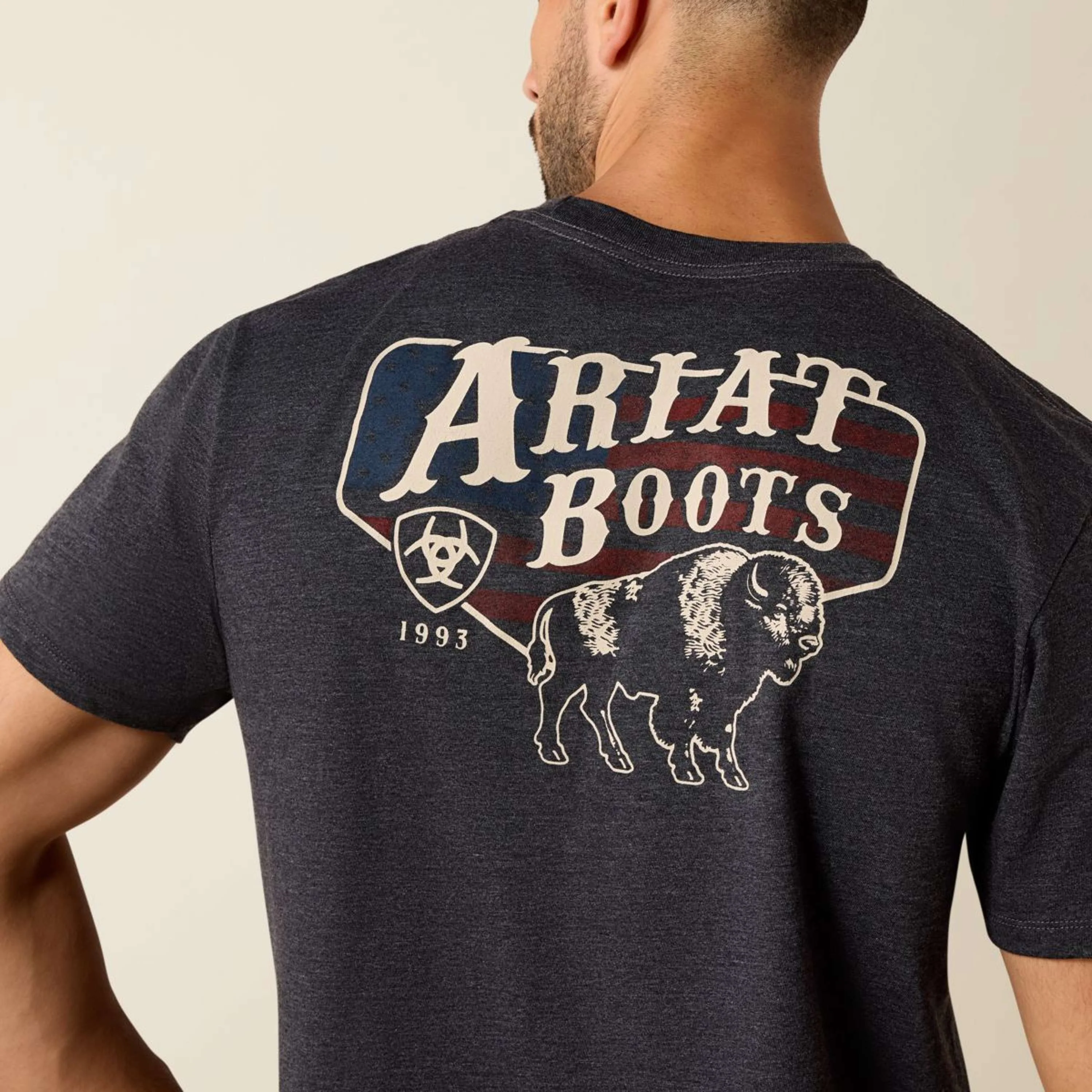 Ariat T-Shirt American Bison Tee Hommes Charcoal Heather - Image 4