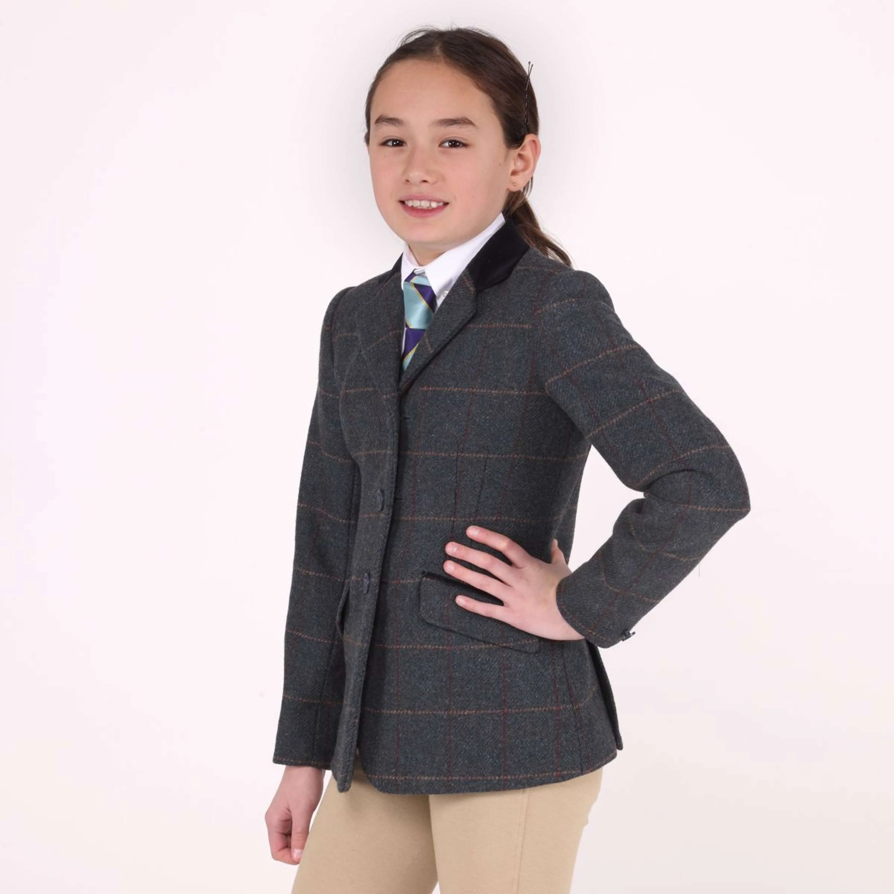 Aubrion by Shires Veste de Concours Saratoga Enfants Juniper Navy Check - Image 2