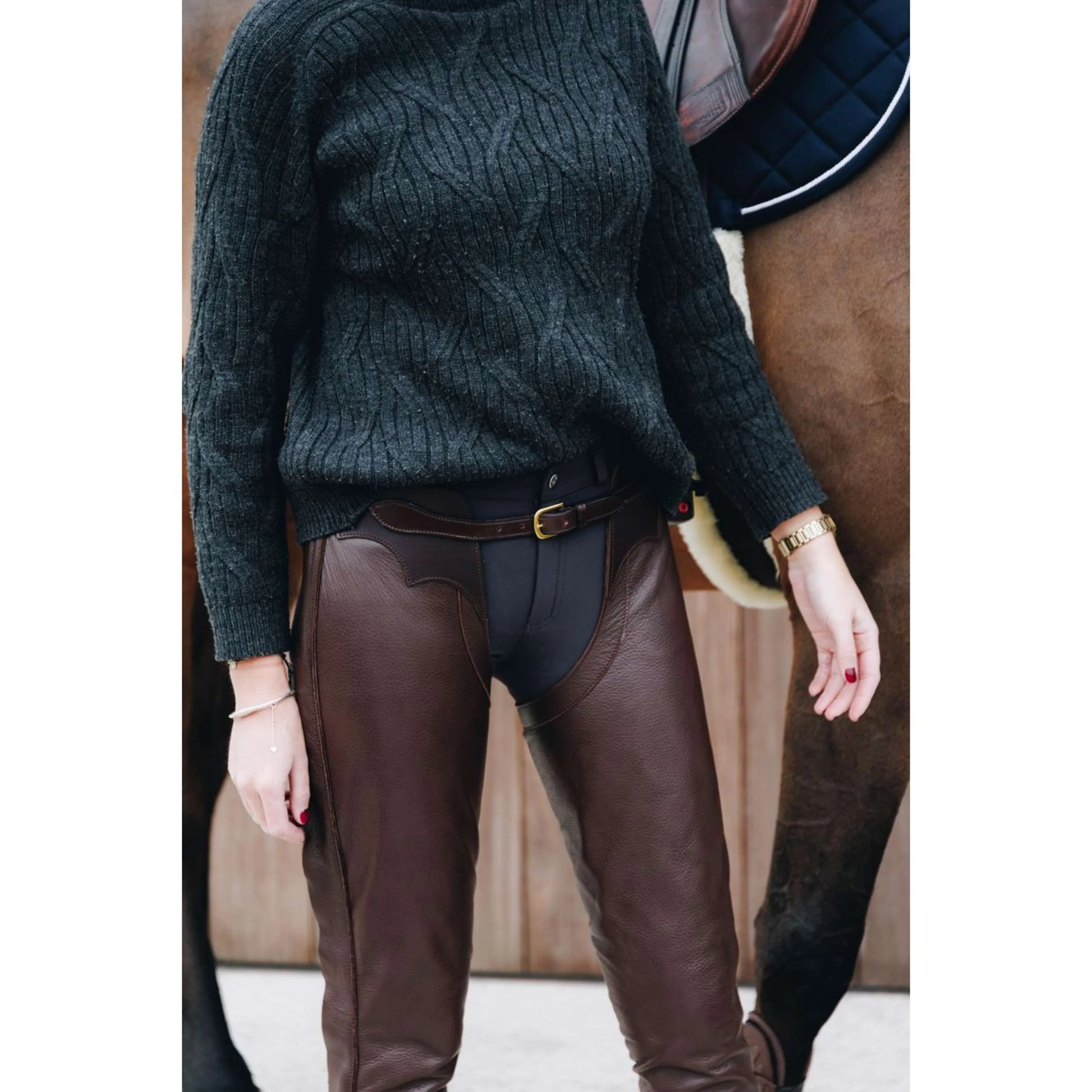 Dyon Longues Jambières en Cuir Standard Marron - Image 15