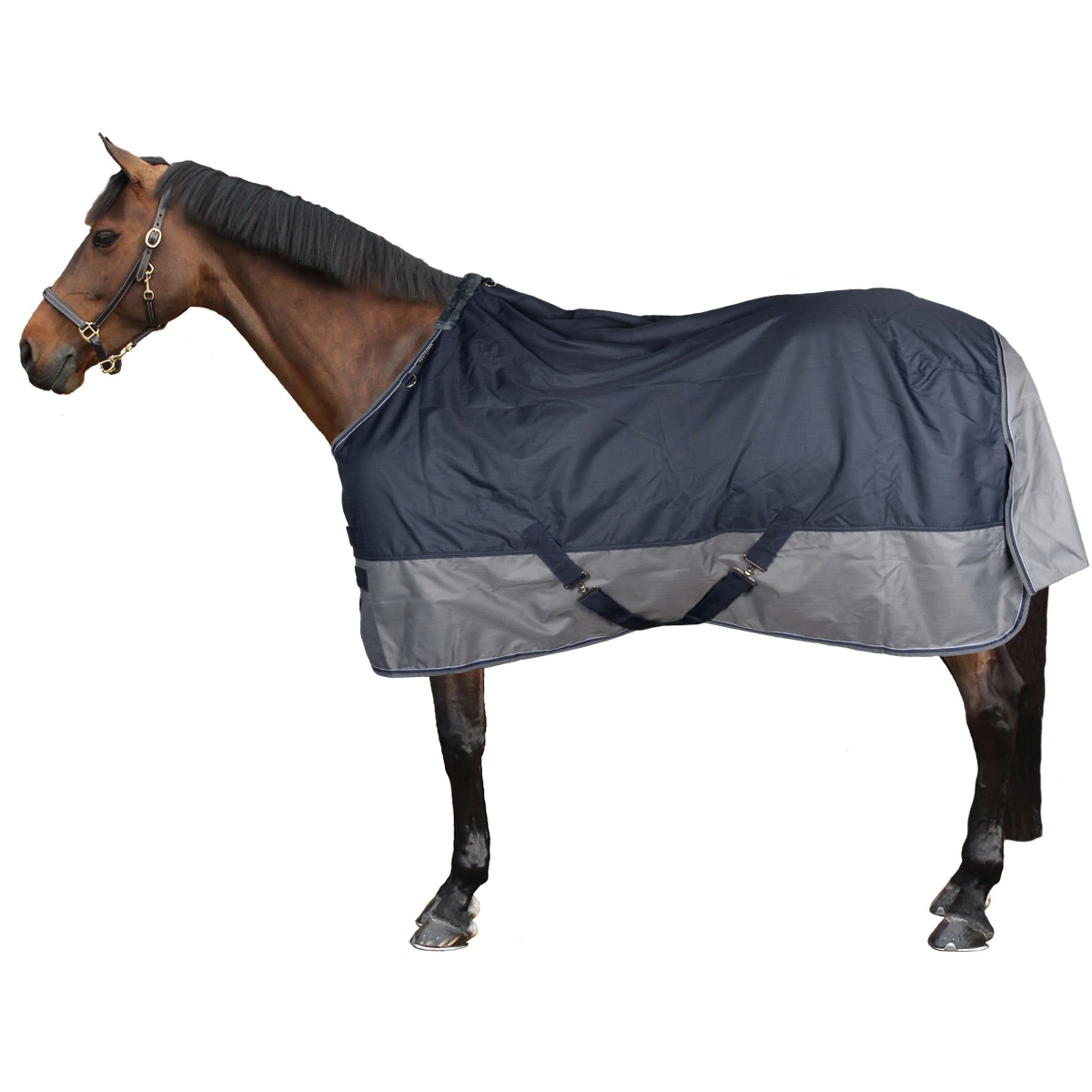 EQUITHÈME Couverture d'Extérieur Tyrex 600 D Fleece 0g Polaire Bleu Marine/Gris