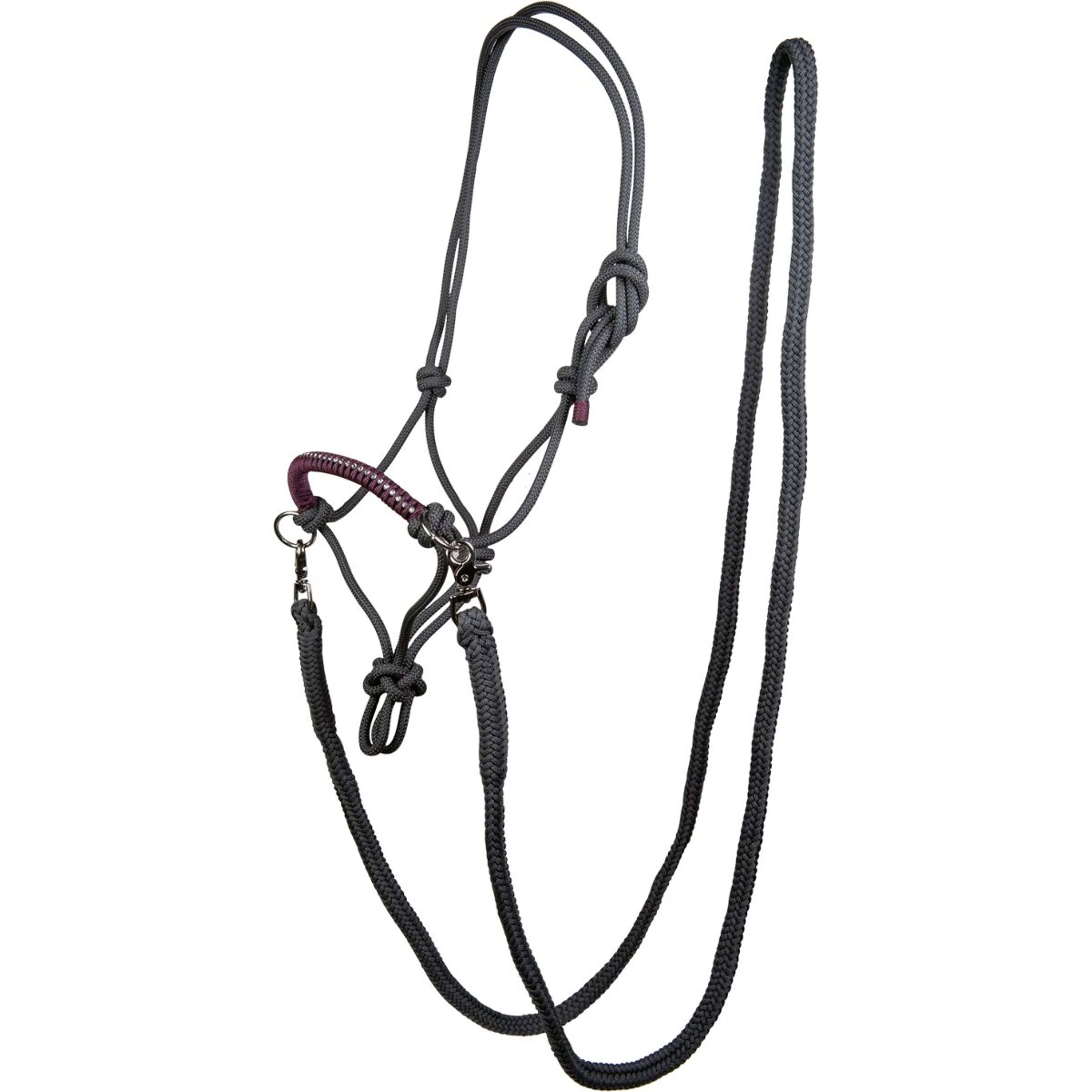 HKM Licol en Corde Deko avec Rêne Gris foncé/Vigne