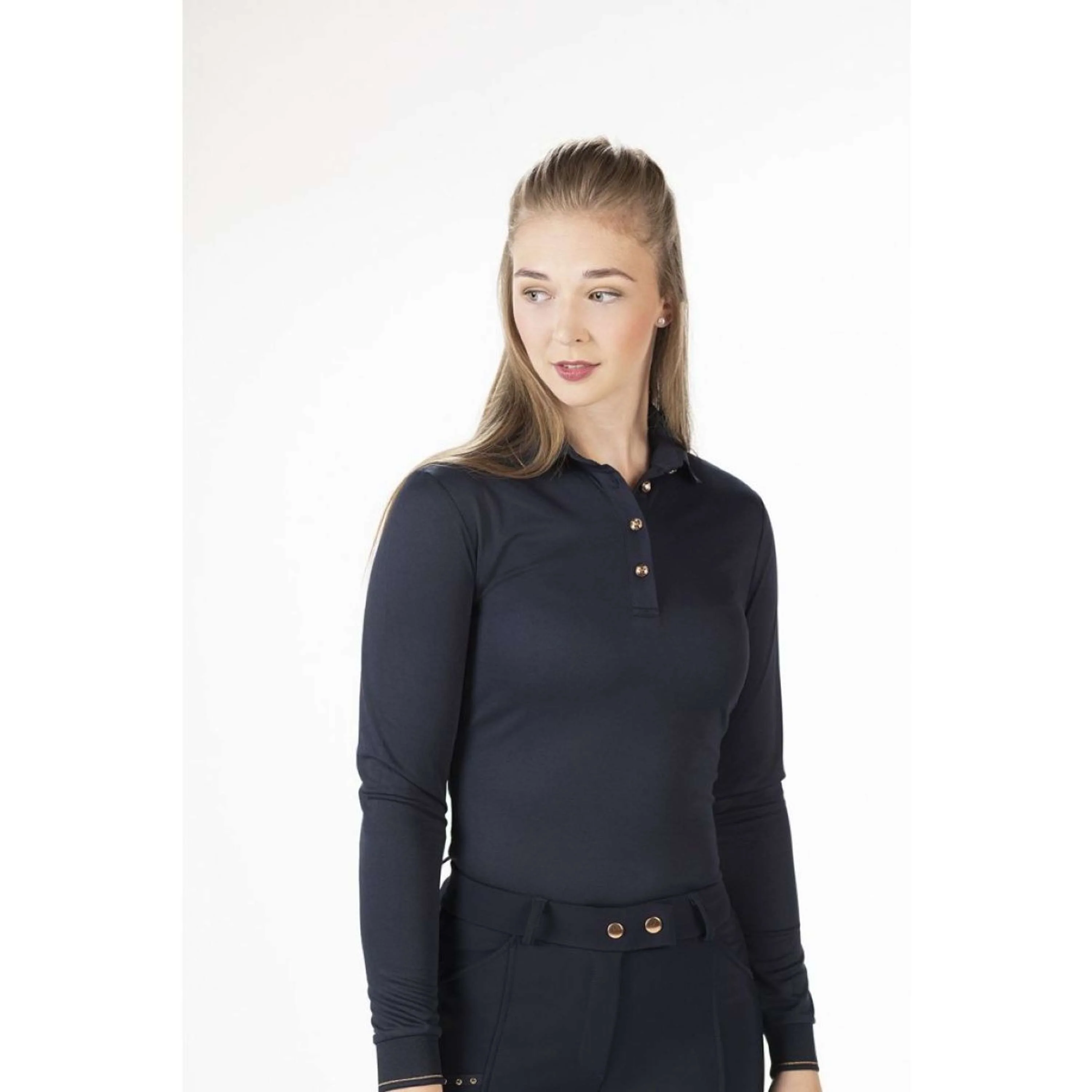 HKM Polo Glamour Longsleeve Bleu Foncé/Or Rose - Image 4