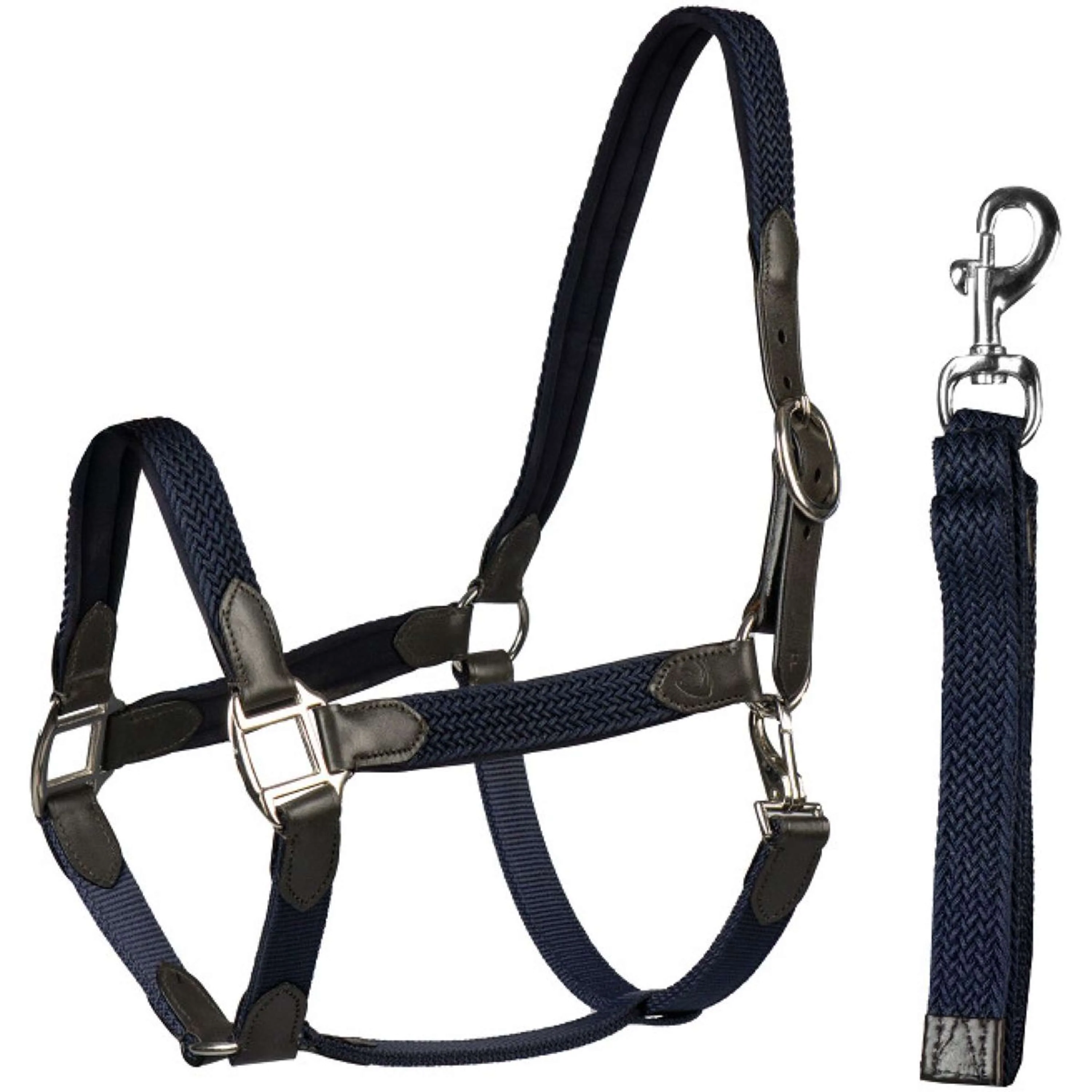 HORKA Ensemble Licol Cuir avec nylon tressé Marron/blue