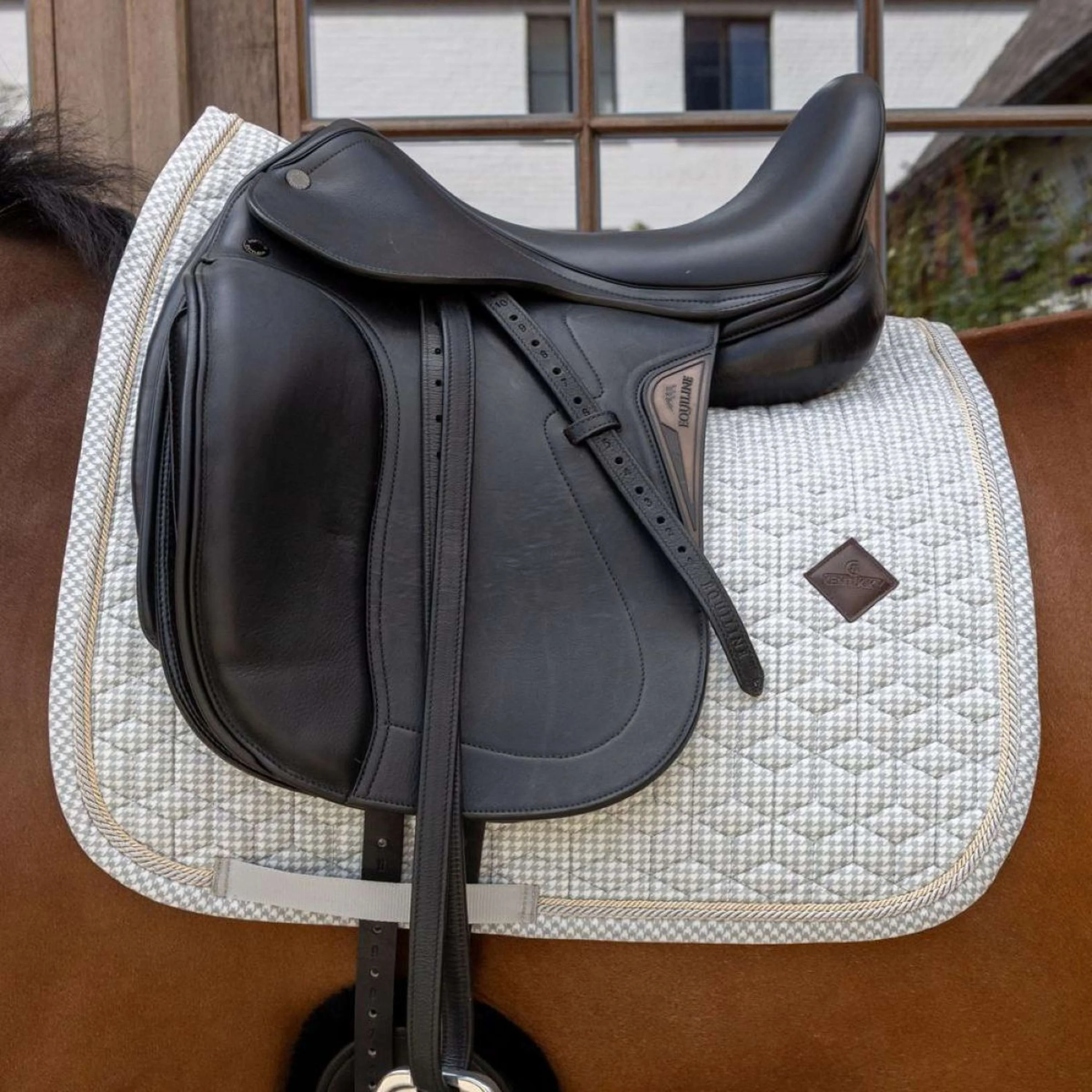 Kentucky Tapis de Selle Velvet Pied de Poule Dressage Gris/Blanc - Image 2