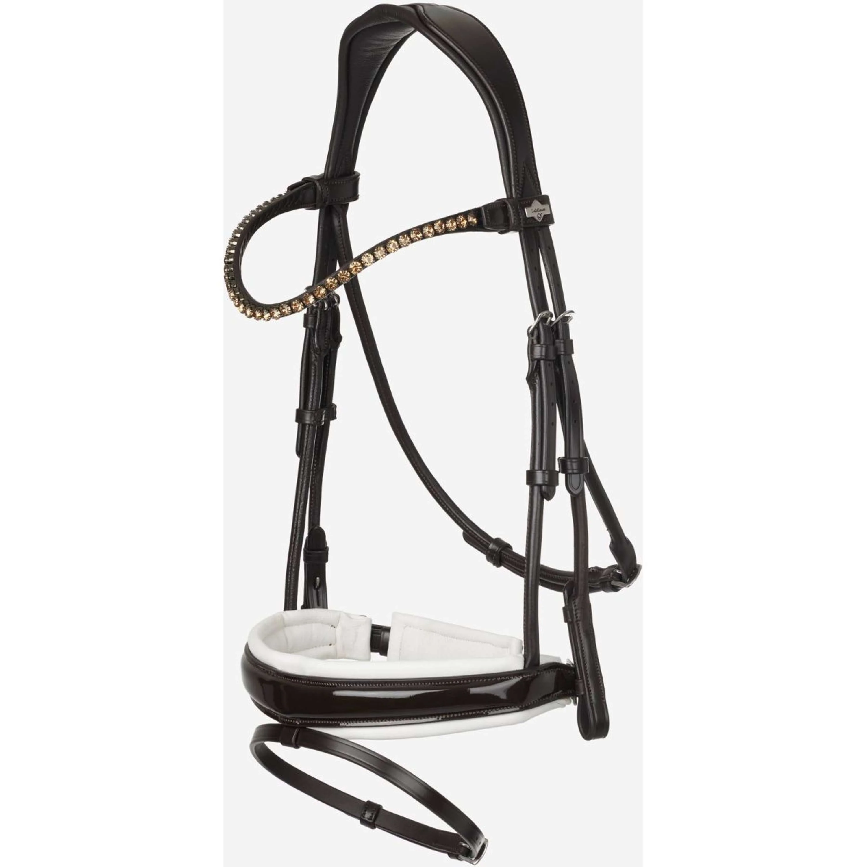 LeMieux Bride Kudos Patent Dressage Marron/Blanc - Image 2