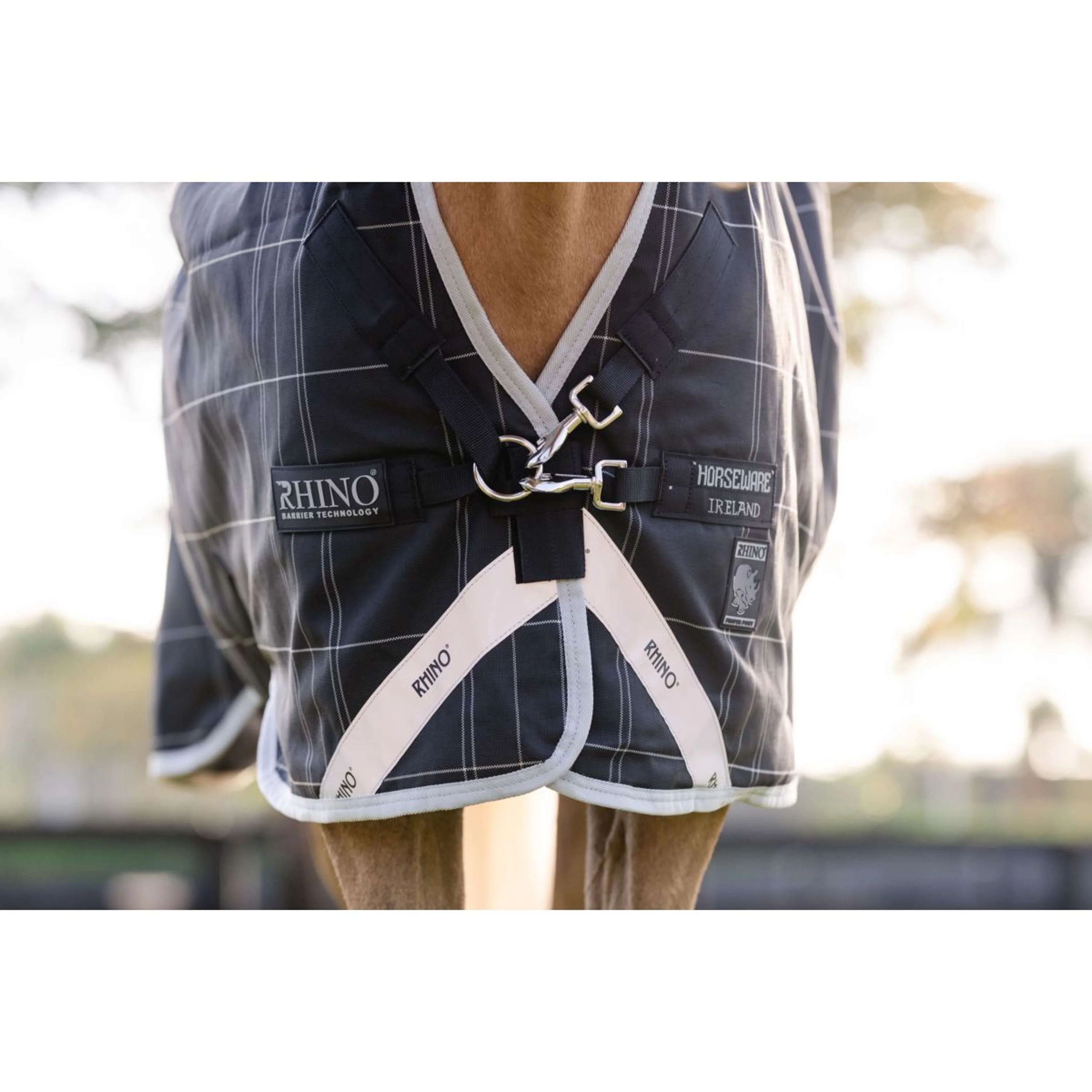 Rhino Wug Pony Turnout 250g Varilayer Black/Grey/White Check/Gray - Image 2