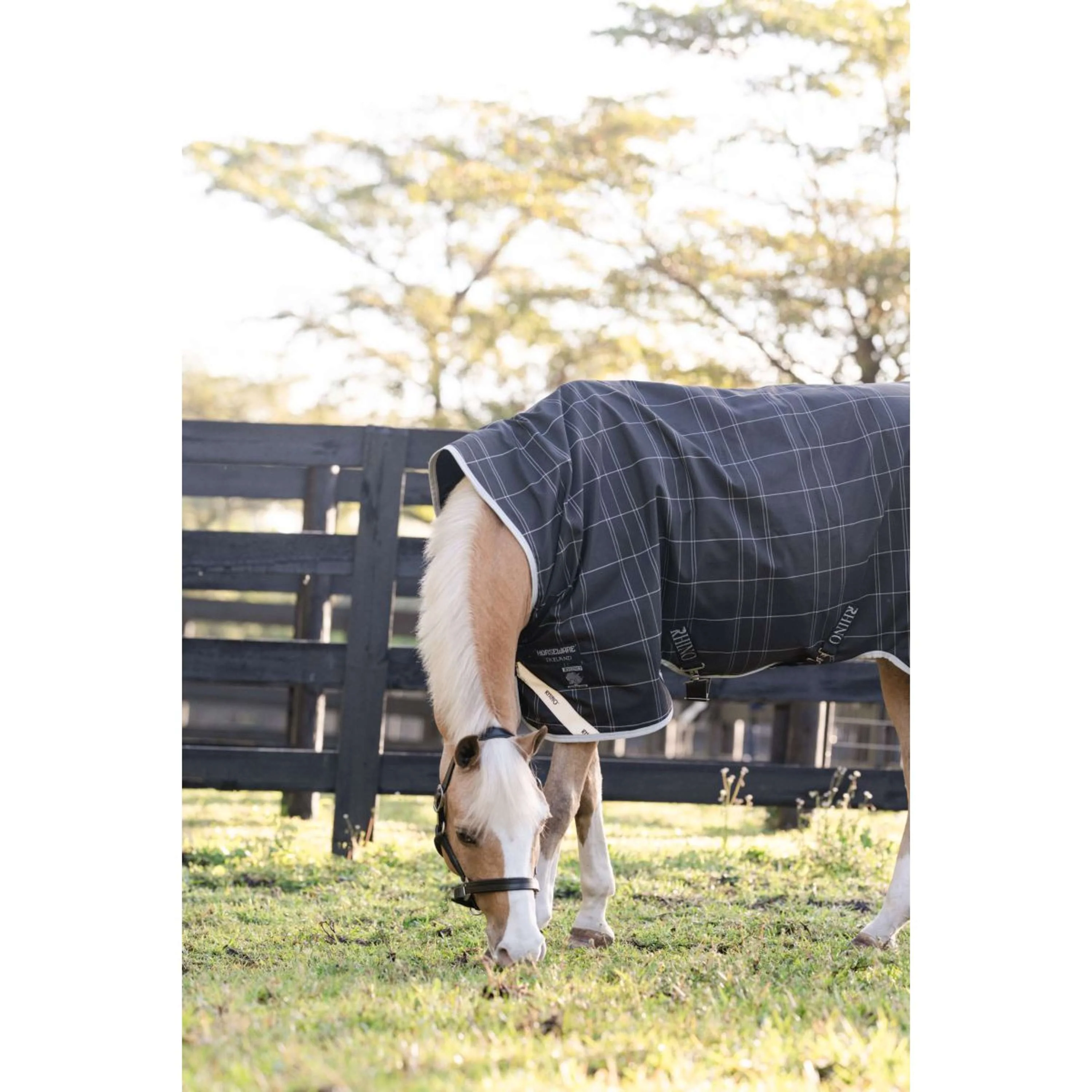 Rhino Wug Pony Turnout 250g Varilayer Black/Grey/White Check/Gray - Image 4