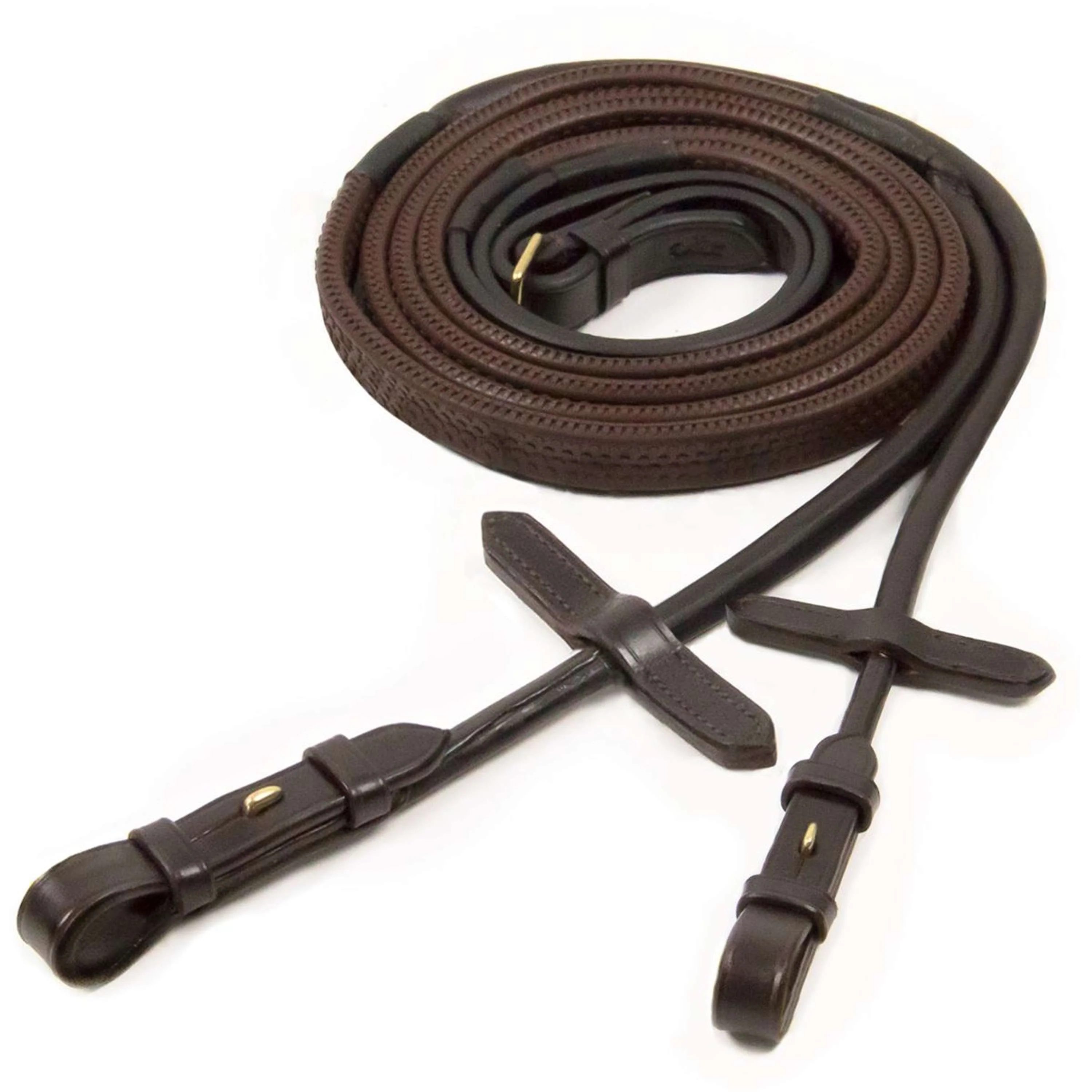 Schockemöhle Rênes Premium Caoutchouc Marron foncé/Or