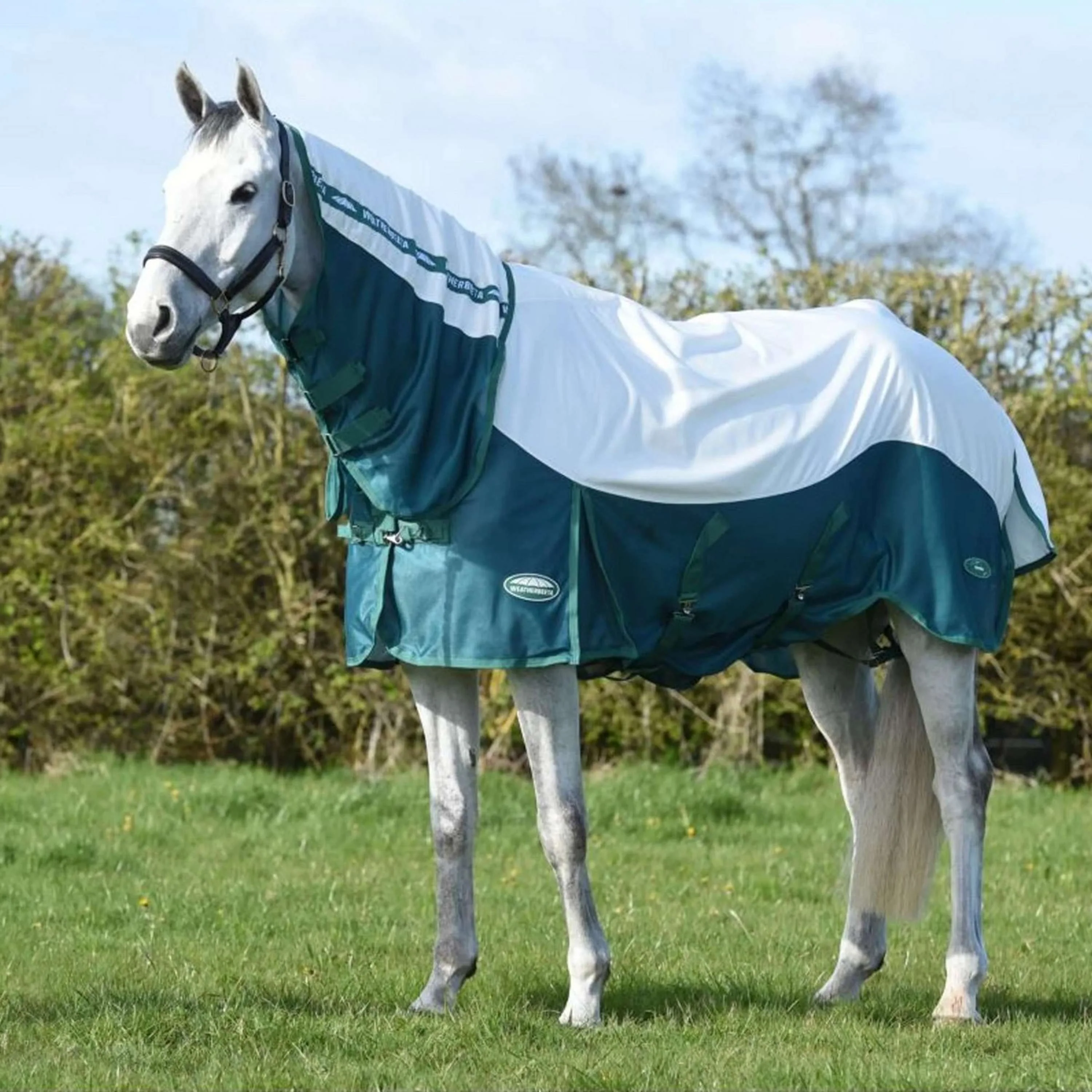 WeatherBeeta Couverture Anti-Mouches ComFiTec Green-Tec Airflow Mesh Combo Neck White/Dragonfly Blue